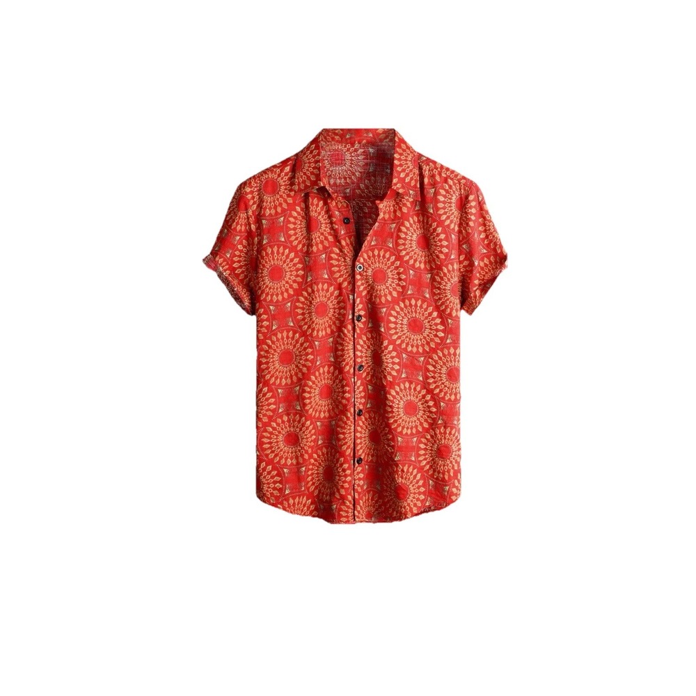 New Vatpave Mens Button Up Front Shirt Short Sleeve M - Red Floral Hawaiian
